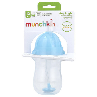 Munchkin, Any Angle™, Weighted Straw Cup, 12 Months+, Light Blue, 10 oz (296 ml) | iHerb