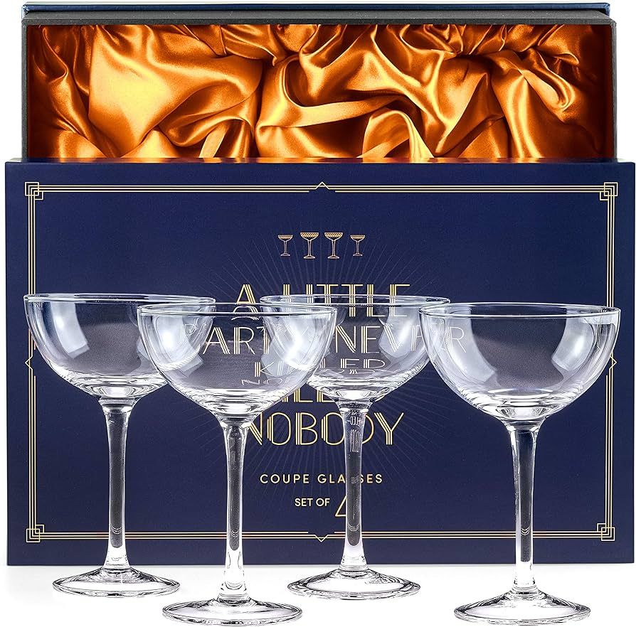 Vintage Crystal Champagne Coupe Glasses | Set of 4 | 4-5 oz Classic Cocktail Glassware - Martini,... | Amazon (US)