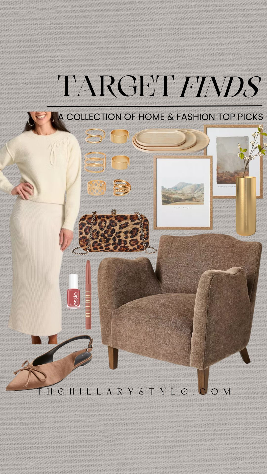 ✨ Target Neutral Finds: Cozy Knits, Quiet Luxury Home, & Winter Style✨ 
It's a cozy aesthetic kind of winter! Obsessed with these Target finds that nail the trending quiet luxury look for both your closet and your home. This cream knitted set is giving effortless chic and the perfect base for your winter capsule wardrobe. Pair it with the viral leopard print clutch and slingback flats for an elevated feel. In home decor, the trend is all about earthy neutrals, natural textures (hello, linen and cozy chair!), and curved furniture. These pieces create a beautiful, warm minimalism vibe. Shop my favorite Target home decor and winter fashion picks now!

#TargetStyle #TargetFinds #LTKstyletip #TheHillaryStyle #NeutralAesthetic #QuietLuxury #WinterFashion #CozyAesthetic #NeutralHomeDecor #WarmMinimalism #AffordableFashion #HomeInspo 

  

#LTKSeasonal #LTKHome #LTKHoliday #LTKSeasonal #LTKHome