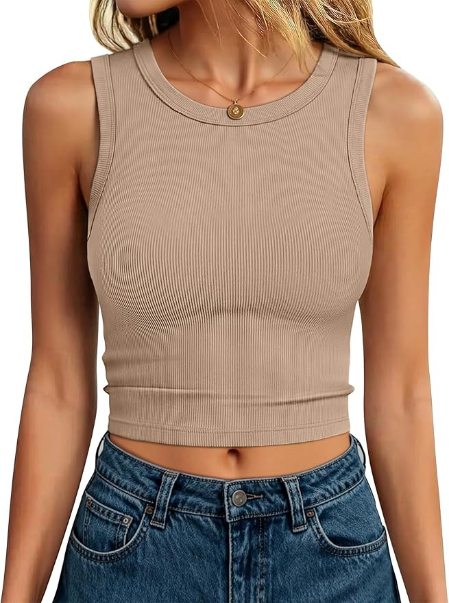 ANRABESS Womens Crop Tank Tops High Neck Sleeveless Ribbed Knit Slim Fit Shirts 2026 Summer Casua... | Amazon (US)