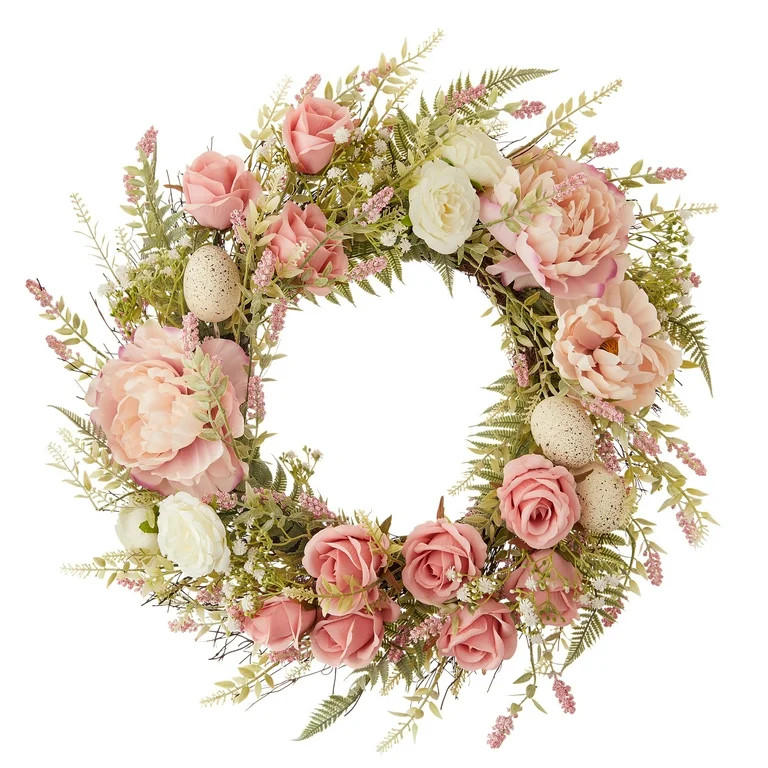 Easter Pink Floral Wreath, 22 in, by My Texas House - Walmart.com | Walmart (US)