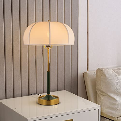 Arturesthome Mid Century Modern Table Desk Lamp with Green Base Fabric Drum Shade Decor for Living Room Bedroom House Bedside Nightstand Home Office | Amazon (US)