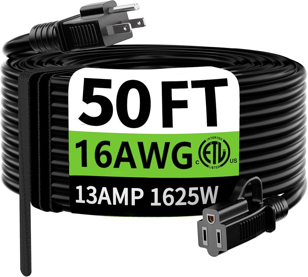 HUANCHAIN Indoor Outdoor Black Extension Cord 50 ft Waterproof, 16/3 Gauge Flexible Resistant App... | Amazon (US)