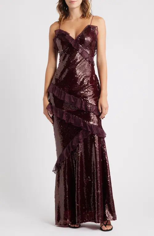 LoveShackFancy Rialto Sequin & Lace Gown in Bordeaux at Nordstrom, Size 8 | Nordstrom