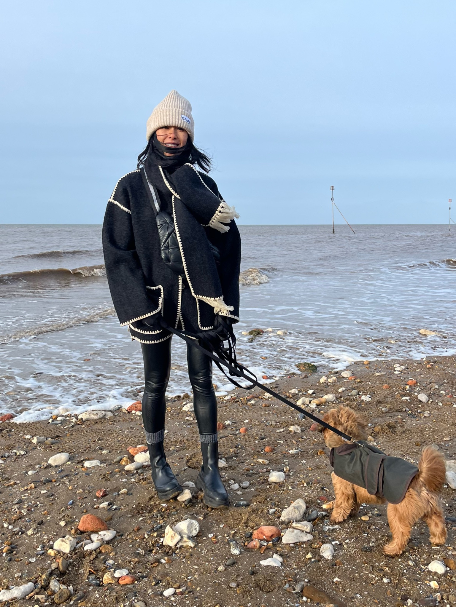 Toteme coat
Commando leggings 
Air & Grace boots 
Ganni hat 

#LTKSeasonal #LTKHoliday #LTKstyletip