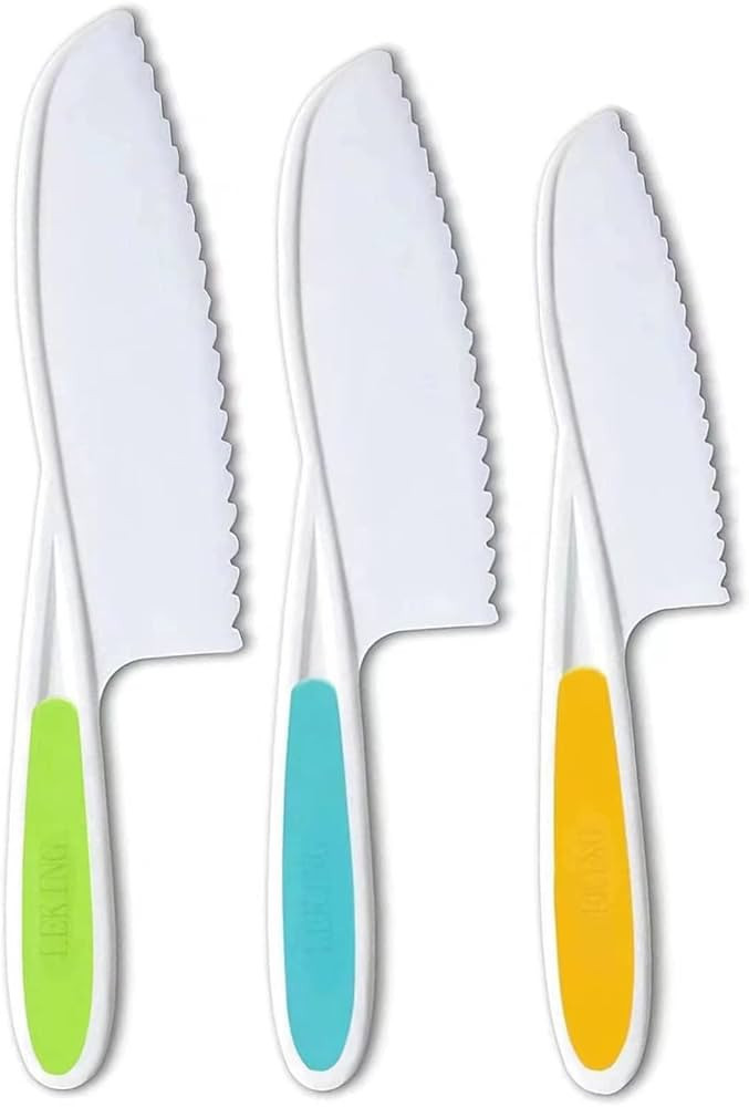 Leking 3 Pcs Kids Kitchen Knife, Plastic Serrated Edges Kids Knife Set for Cooking and Cutting Ca... | Amazon (US)