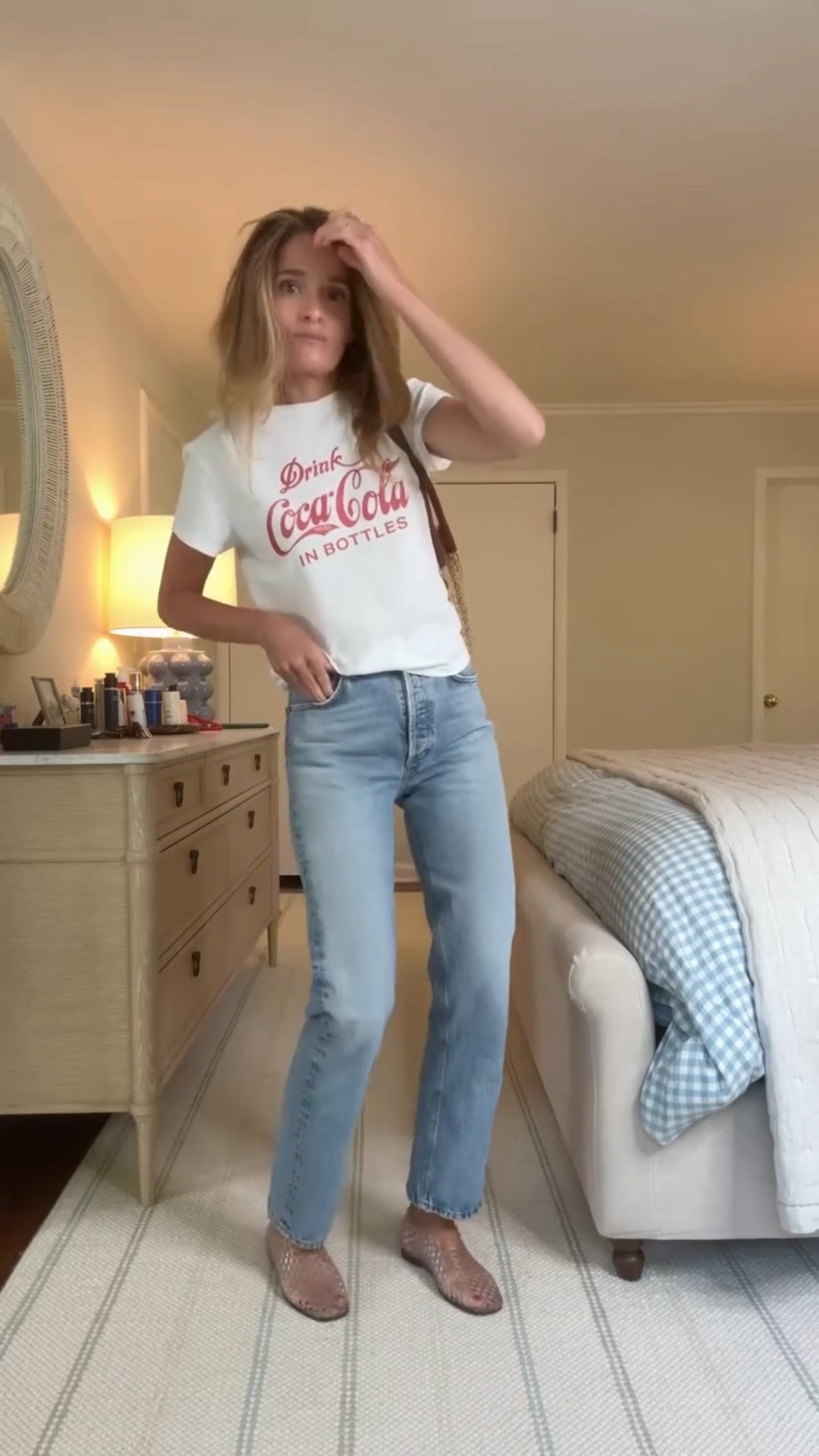 thursday morning graphic tee, jelly flats and jeans ☕ 

💫 Couldn’t be more obsessed with this vintage inspired graphic tee - so lightweight and feels like it’s been in your closet for years💥 jeans are a year-round staples with that lived-in vintage vibe — high rise, straight leg, so flattering and leg-lengthening. Added my under $50 jelly flats and raffia bag for texture. Simple, easy and comfortable! 

❤️ Follow if you’re looking for easy everyday outfit inspiration! 

Sizing notes: tee: wearing a size small (tts), Jeans: wearing a size 25 (tts), flats: wearing a 7 (tts). Including a few similar graphic tees from etsy for the same vibe for less

#ootd #everydaystyle #outfitinspiration #classicstyle #momstyle

#LTKgrwm #LTKSeasonal #LTKootd