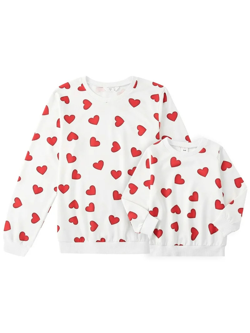 Sunisery Mommy and Me Valentine's Day Matching Outfits Love Heart Print Sweatshirt Mama Girl Long... | Walmart (US)