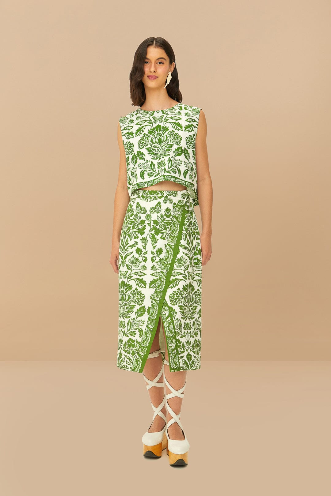 Green Delicate Tapestry LENZING™ ECOVERO™ Euroflax™ Midi Skirt | FarmRio (US)