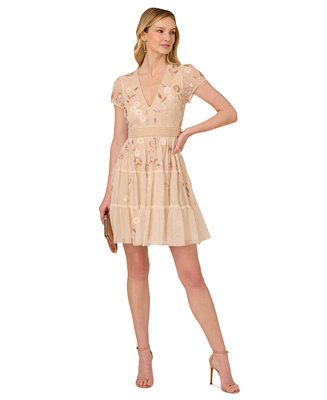 Adrianna Papell Women's V-Neck Beaded Mesh Dress - Macy's | Macy's