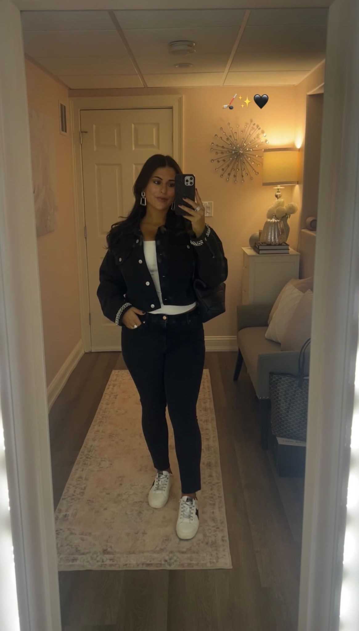 hockey gameday outfit 🖤 what I wore to opening night last year! loved this denim jacket with the stud detailing 

#LTKFindsUnder100 #LTKStyleTip #LTKSeasonal