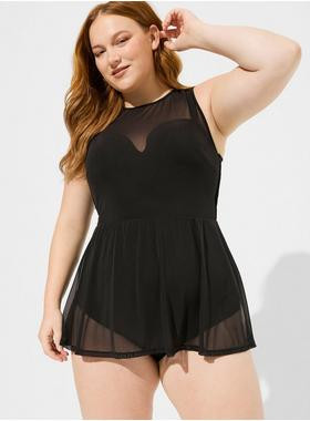 Underwire Long Mesh Overlay Swim Dress With Brief | Torrid (US & Canada)