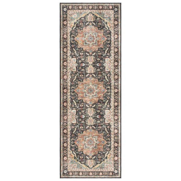 Samira Tiefi Black Beige Multi Machine Washable Traditional Medallion Indoor Area Rug, Flat Pile ... | Wayfair North America