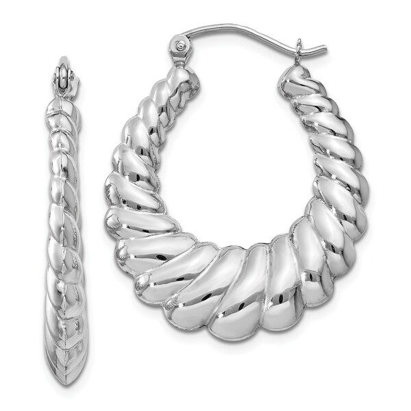 14K White Gold Polished Hollow Scalloped Hoop Earrings by Versil | Bed Bath & Beyond