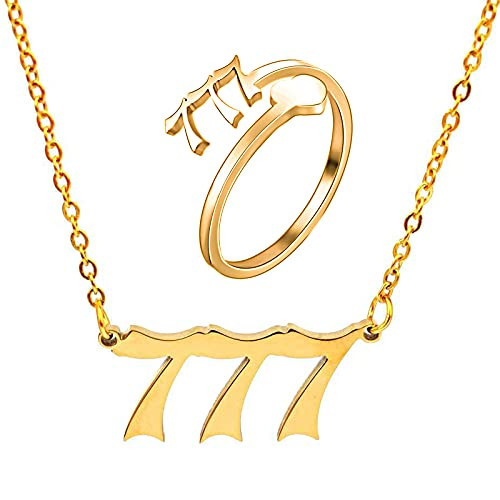 SMUK Angel Number Necklace, Dainty 18K Gold Plated Number 777 Necklace Gold Pendants Choker Necklace Numerology Jewelry with Angel Number Ring for Women Gifts (777-Gold) | Amazon (US)