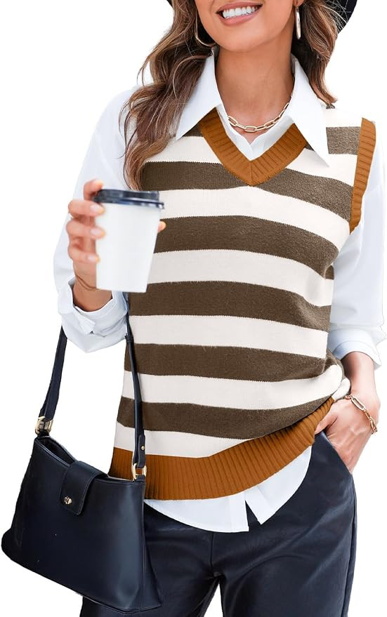 EVALESS Sweater Vest Women V Neck Knit Sleeveless Tunic Tank Tops Casual Pullover Sweater Spring ... | Amazon (US)