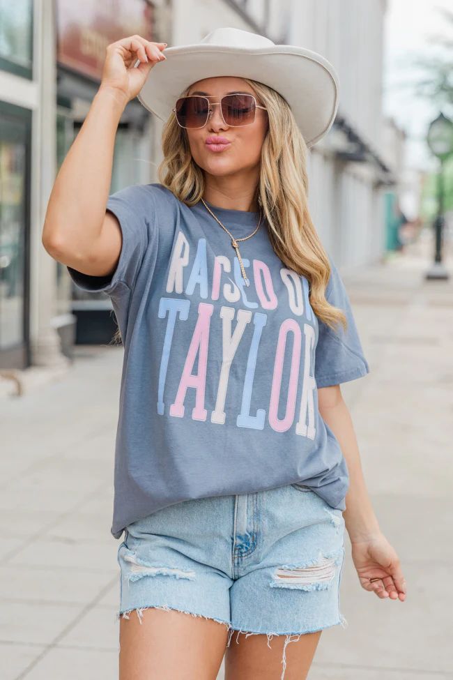 Raised On Taylor Grey Oversized Graphic Tee | Pink Lily