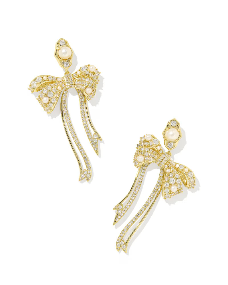 Krista Gold Bow Statement Earrings in White Mix | Kendra Scott