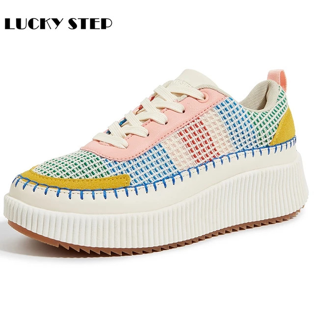 LUCKY STEP-zapatillas de plataforma con diamantes de imitación para mujer, zapatos informales gr... | AliExpress (US)