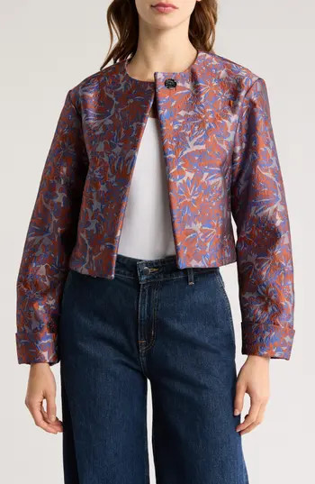 Derek Lam 10 Crosby Neville Cloqué Jacket in Red Ochre Multi at Nordstrom Rack, Size X-Small | Nordstrom Rack