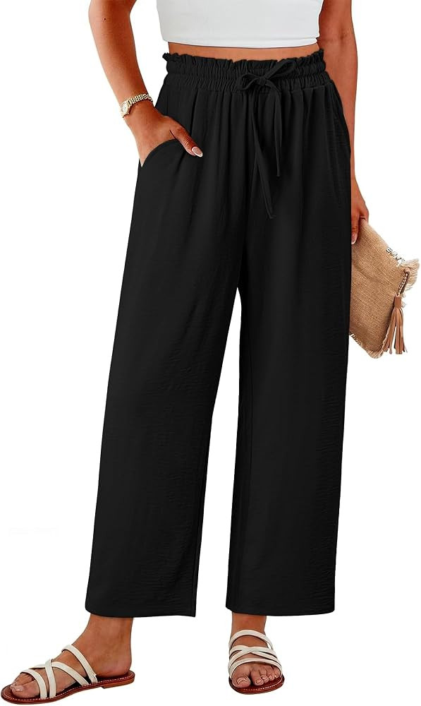 CRAZY GRID Womens Flowy Palazzo Pants High Waisted Wide Leg Trendy Summer Beach Casual Trousers w... | Amazon (US)