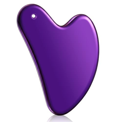Nuanchu Stainless Steel Gua Sha Facial Tools Metal Guasha Tool for Face Body Jawline Shaper, Double Chin Reducer, Puffiness Reducing, Lymphatic Drainage Massager Skin Care Gift with Pouch(Purple) | Amazon (US)