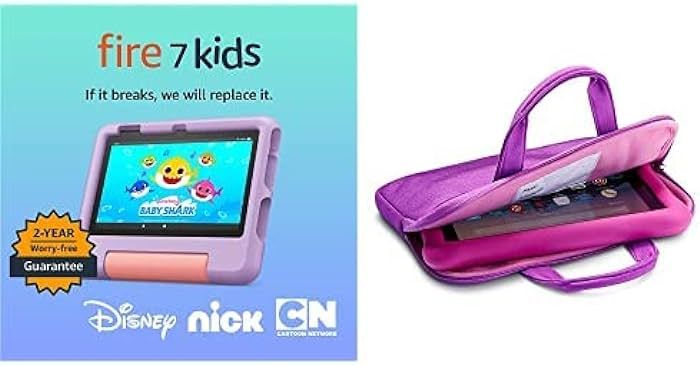 Amazon Fire 7 Kids tablet, 7" display 32GB (Purple) + Kids Zipper Sleeve (Pink) | Amazon (US)