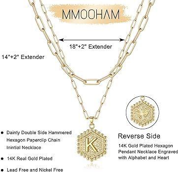M MOOHAM Dainty Layered Initial Necklaces for Women Trendy, 14K Real Gold Plated Paperclip Chain ... | Amazon (US)