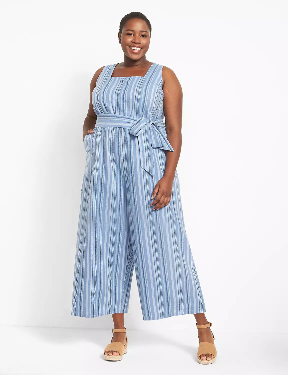 Square-Neck Belted Cropped Jumpsuit | LaneBryant | Lane Bryant (US)