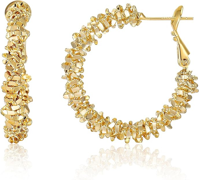 14K Gold Plated Hoop Earrings for Women, Trendy Gold Hoop Earrings Statement Cuff Lightweight Hyp... | Amazon (US)