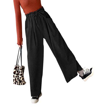 ZANZEA Women Wide Leg Paperbag Pants Casual Loose Corduroy Trousers with Pockets | Walmart (US)