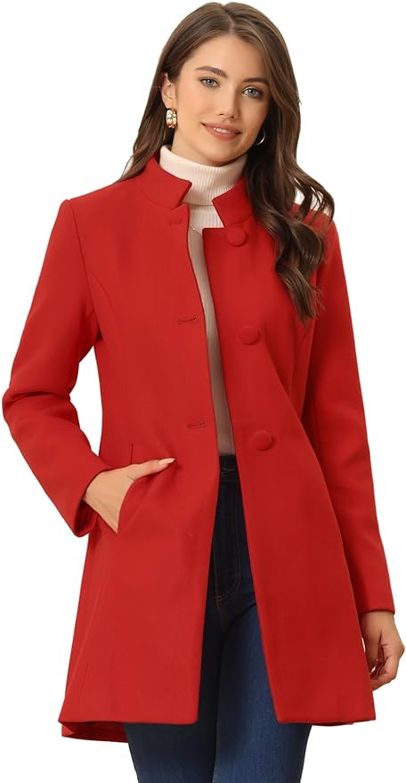 Allegra K Women's Winter Overcoat Mid-Long Stand Collar Single Breasted Coat Outerwear | Amazon (US)