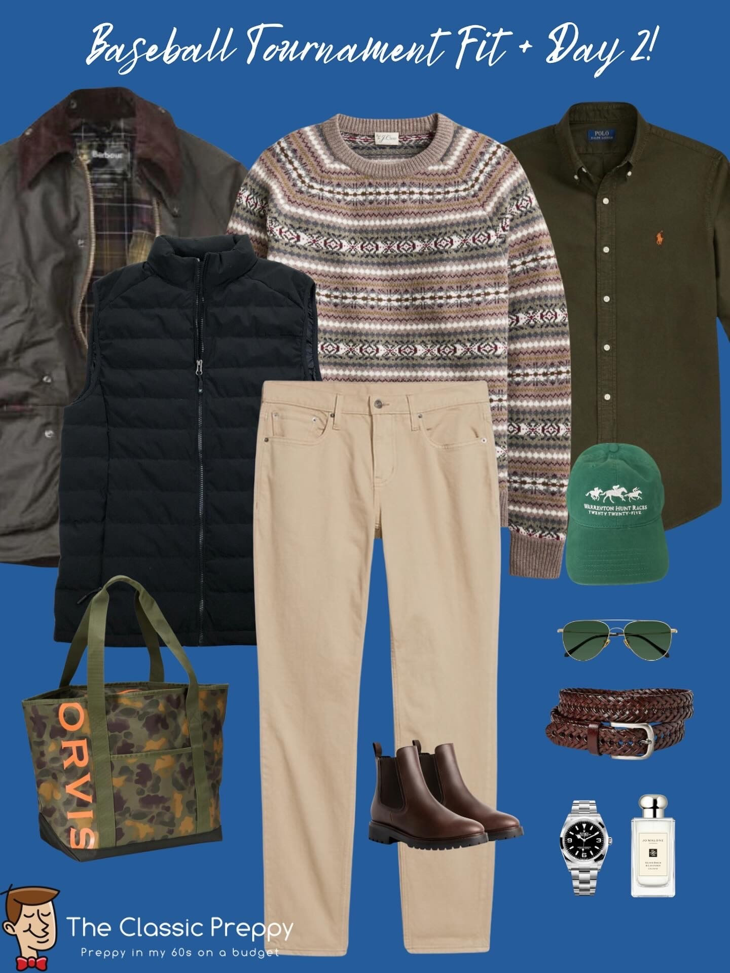 🧢 Baseball Tournament Fit • Day 2!

🧥 Jacket @barbour
🧶 Sweater @jcrew
👕 OCBD @poloralphlauren
🦆 Puffer vest @32degreesofficial 
👖 Pants @oldnavy 
👢 Brown Chelsea boots @colehaan 
🧢 Hat @warrentonhuntraces
🕶 Aviators @warbyparker 
👜 Tote @orvis
💐 Fragrance @jomalonelondon 



#LTKStyleTip #LTKMens #LTKOver40