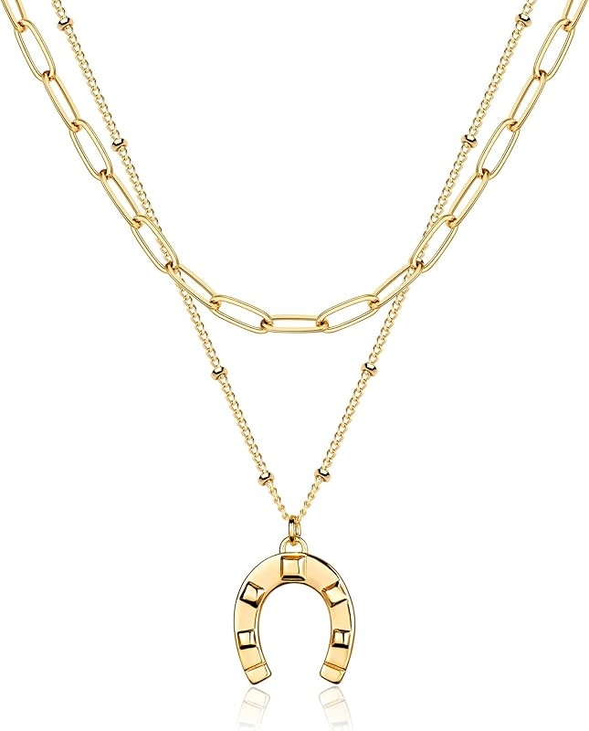 Layered Heart Necklace Pendant Handmade 18k Gold Plated Dainty Gold Choker Arrow Bar Layering Long N | Amazon (US)