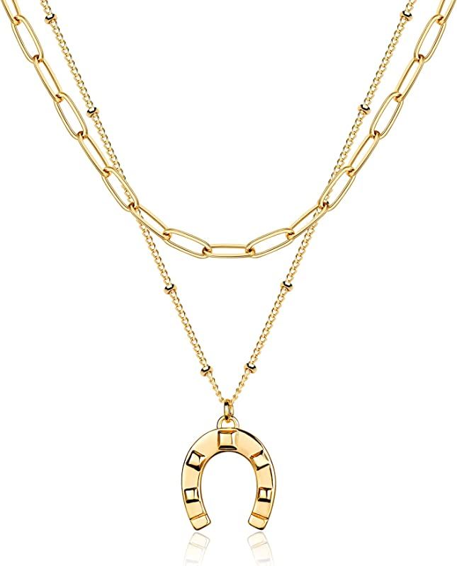 Layered Heart Necklace Pendant Handmade 18k Gold Plated Dainty Gold Choker Arrow Bar Layering Long N | Amazon (US)