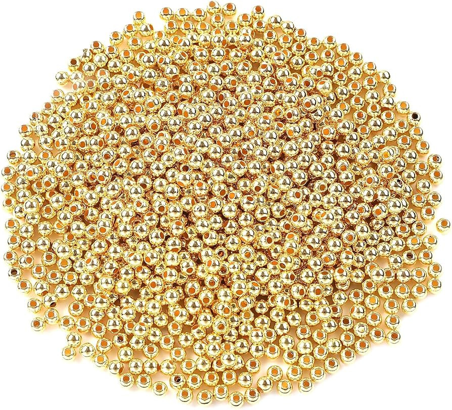1200Pcs 4mm Smooth Round Beads Gold Spacer Loose Ball Beads for Bracelet Jewelry Making Craft | Amazon (US)