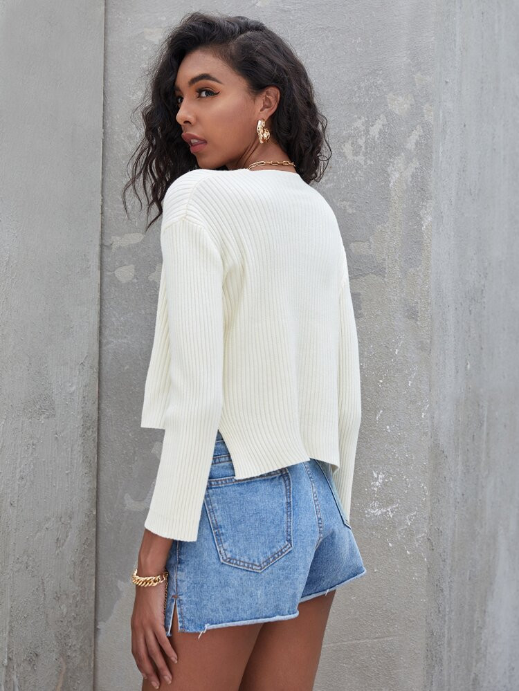 Button Front High Low Hem Cardigan | SHEIN