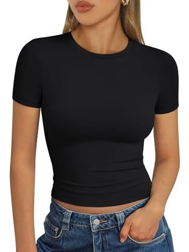 Trendy Queen Womens Short Sleeve T Shirts Summer 2026 Crop Tops Basic Slim Fit Gym Workout Y2k Clothes Black S | Amazon (US)