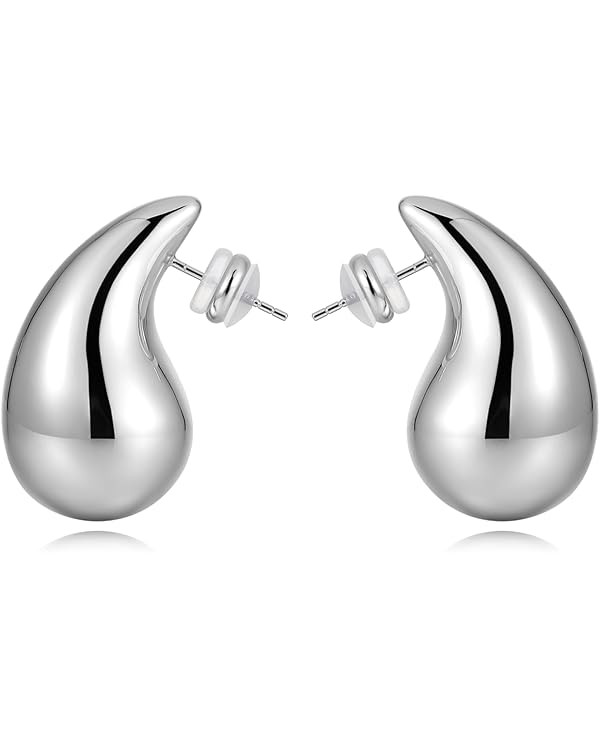 Chunky Gold Hoop Earrings for Women Lightweight Teardrop Dupes Earrings 925 Sterling Silver Post ... | Amazon (US)
