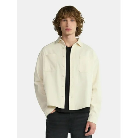 No Boundaries Twill Shirt with Long Sleeves, Men's and Big Men's | Walmart (US)