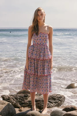 Scalloped Floral Tiered Midi Dress MULTI / XS | English Factory