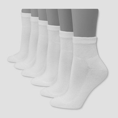 Hanes Premium 6 Pack Women's Cushioned Ankle Socks - White 8-12 | Target