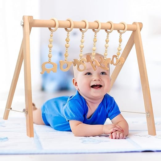 NUNGT Wooden Baby Gym With 6 Hanging Wooden Baby Toys Foldable Wooden Baby Play Gym Activity Gym ... | Amazon (US)
