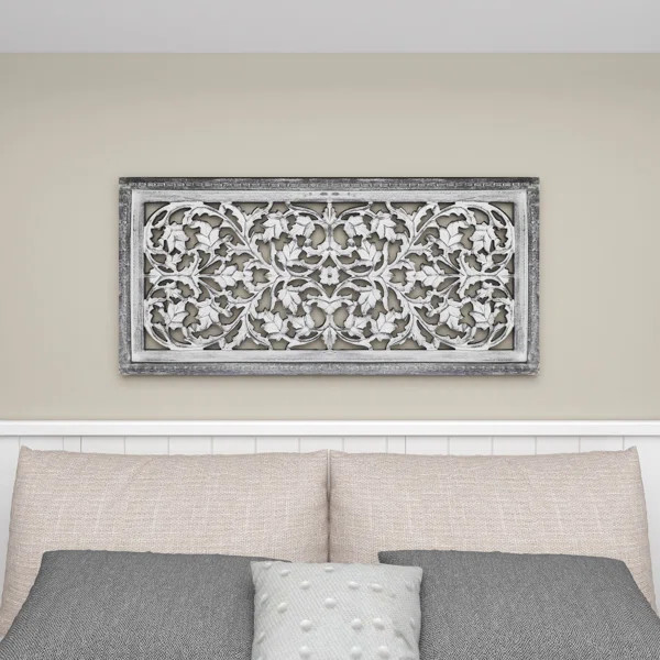 Cream Mango Wood Handmade Intricately Carved Arabesque Floral Wall Decor | Wayfair North America