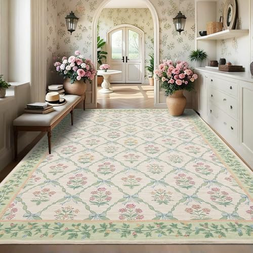 8x10 Rugs for Living Room, Washable Area Rug for Bedroom Girl with Coquette Bow Floral Pattern No... | Amazon (US)