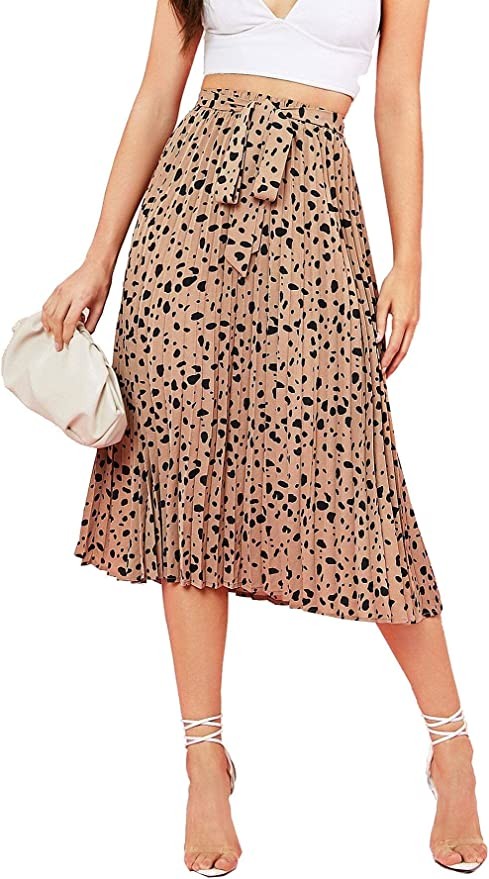 Floerns Women's Floral Printed Elastic Waist A Line Pleated Ruffle Midi Skirt | Amazon (US)