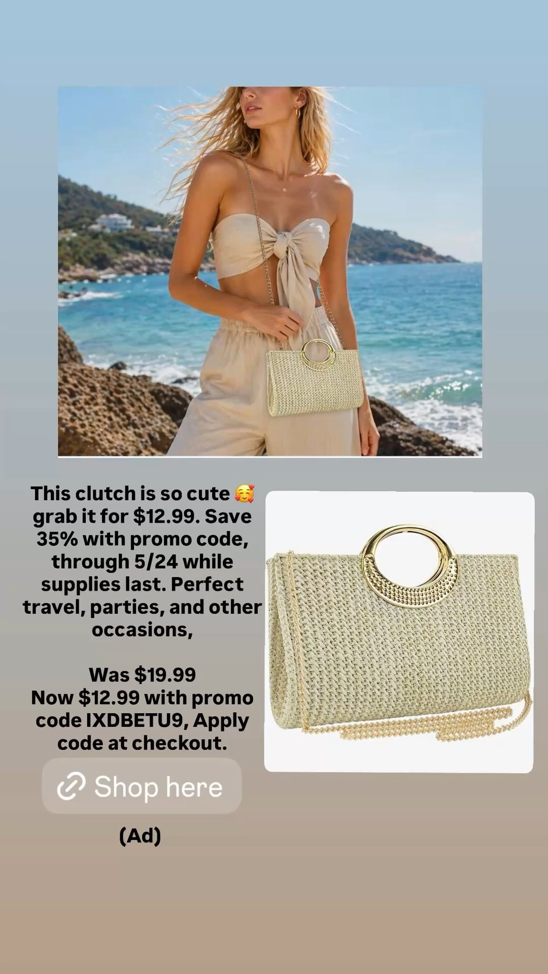 This clutch is so cute 🥰 grab it for $12.99. Save 35% with promo code, through 5/24 while supplies last. Perfect travel, parties, and other occasions,

Was $19.99
Now $12.99 with promo code IXDBETU9, Apply code at checkout.

#LTKootd #LTKSaleAlert #LTKTravel