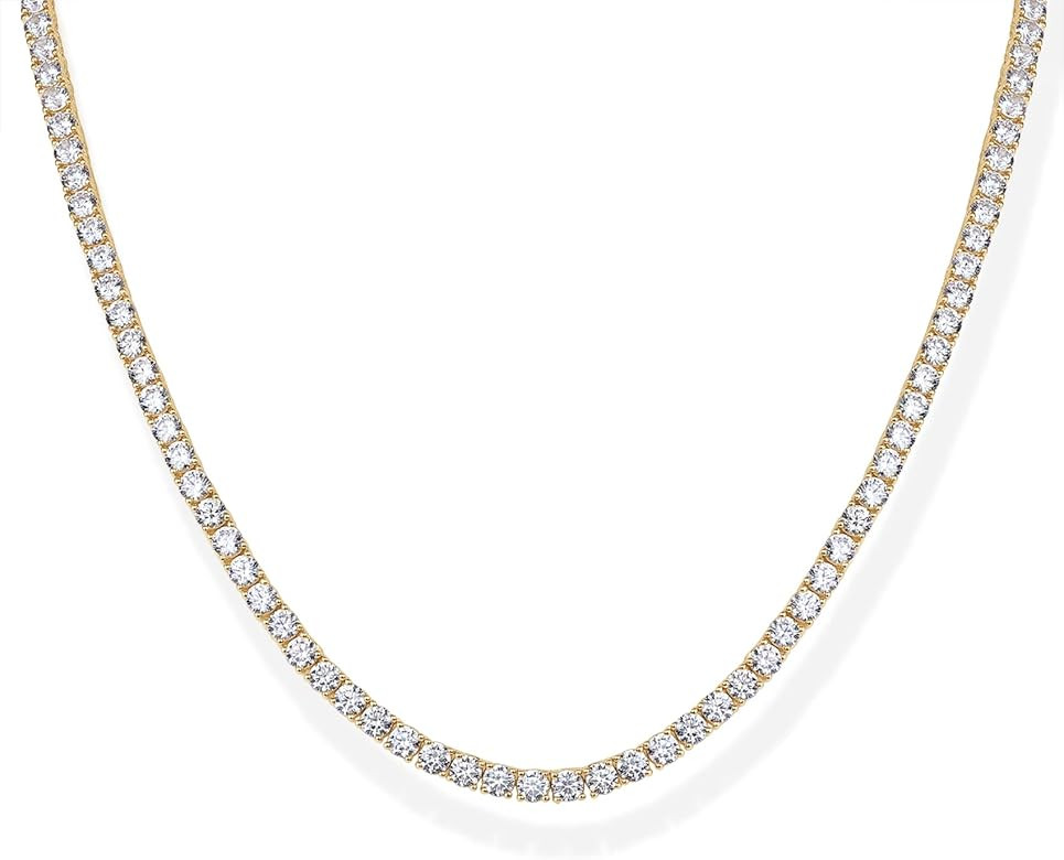 PAVOI 14K Gold Plated 3mm Simulated Diamond Tennis Necklace for Women | Tennis Chain | Chunky Lon... | Amazon (US)