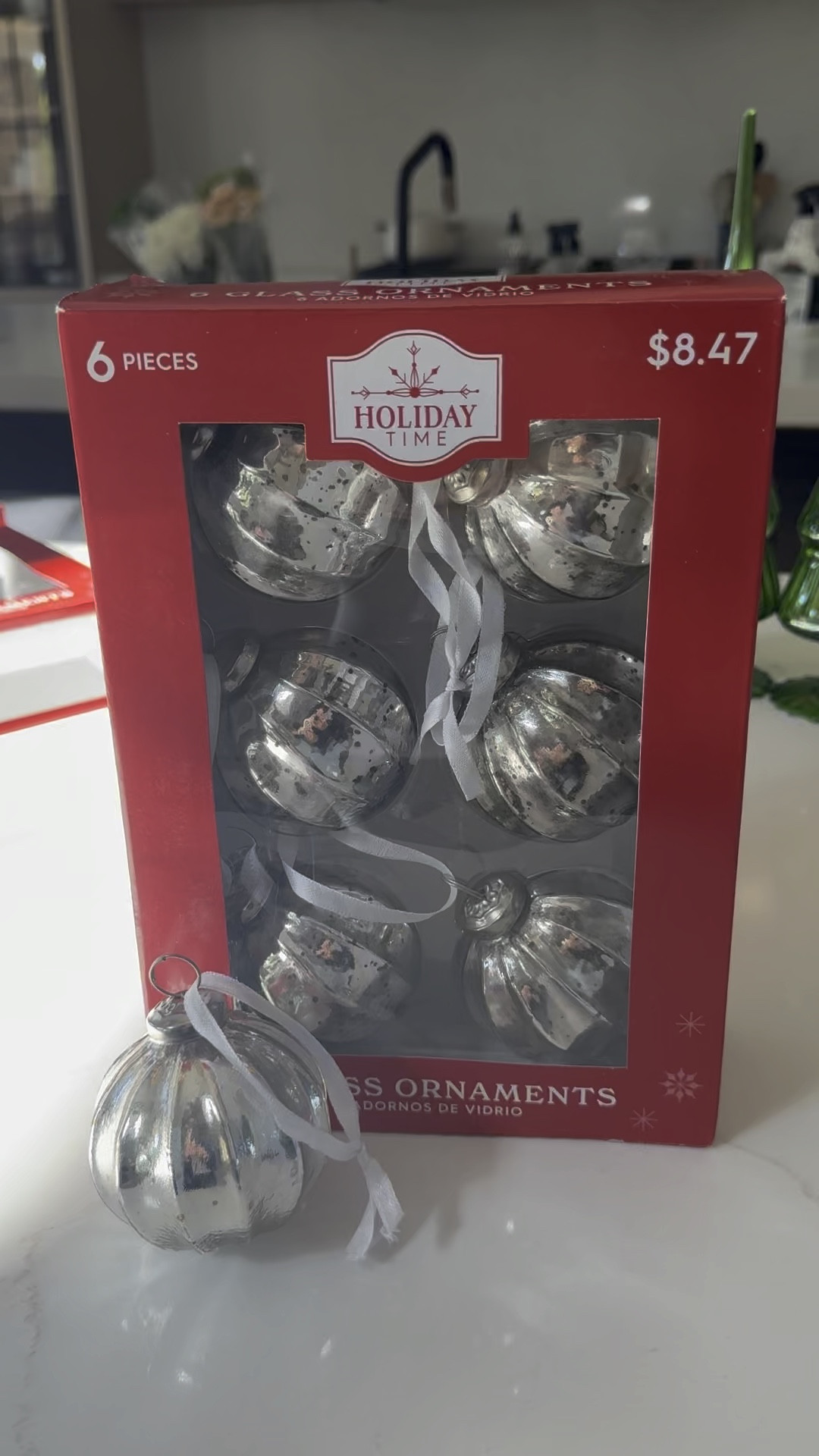 Beautiful glass ornaments. They come in three different colors. I got the silver. If not available on line check your local store. Studio McGee Dupe.

#LTKHome #LTKSeasonal