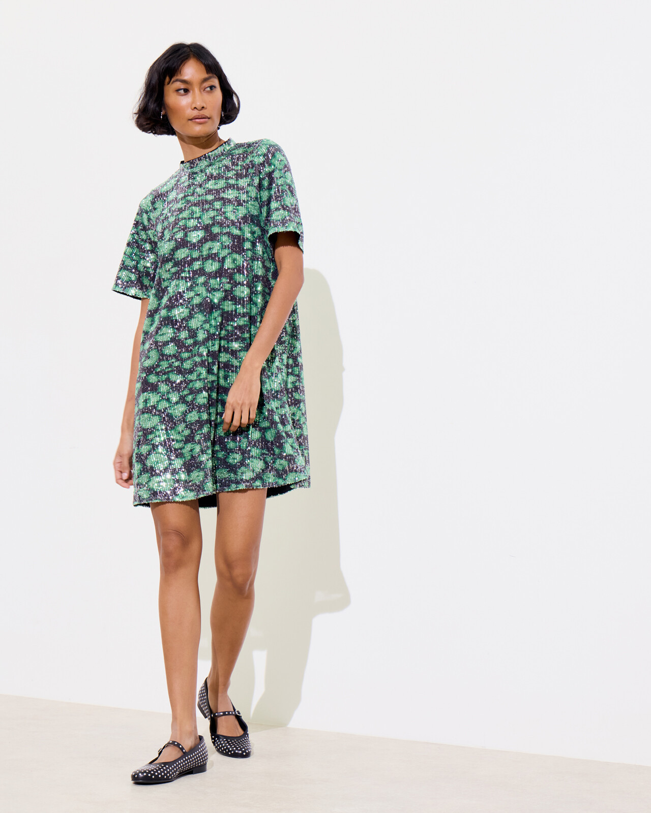 Green Leopard Print Sequin Mini Dress | Oliver Bonas | Oliver Bonas (Global)